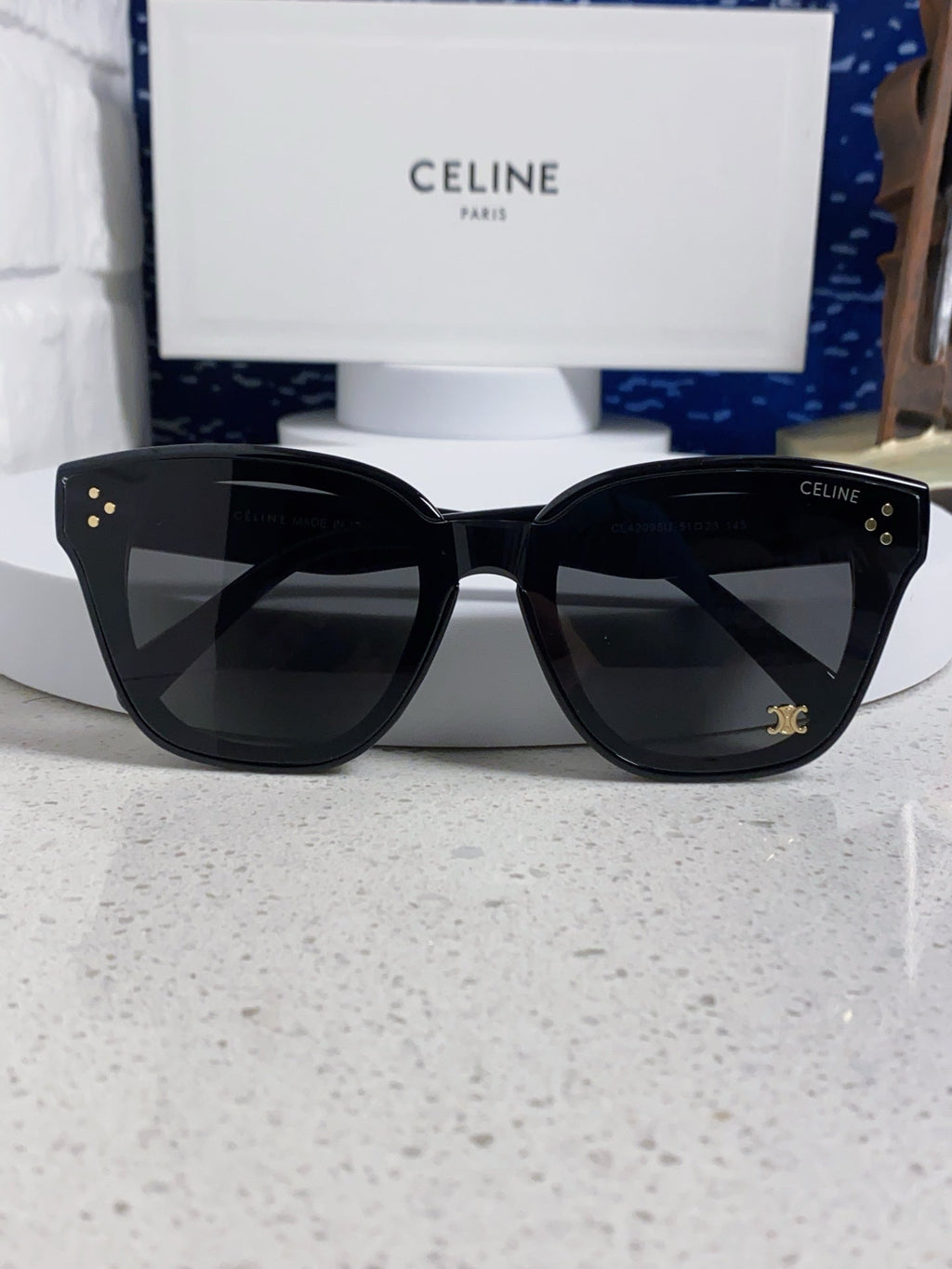 CELINE SQUARE SUNGLASS 575845 IN BLACK ACETATE BLACK LENSES