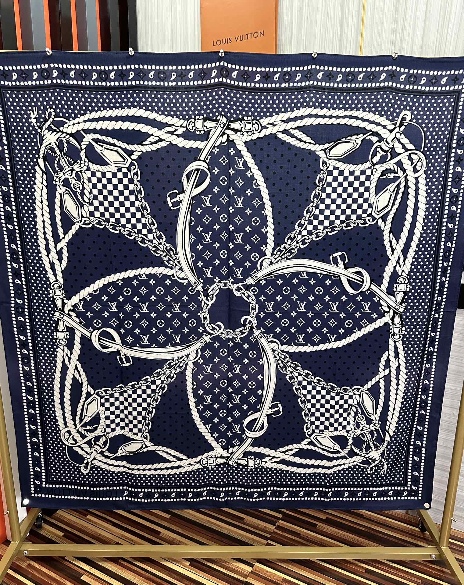 LOUIS VUITTON SAILOR BANDANA SQUARE IN MARINE BLUE SILK SCARF 140 CM