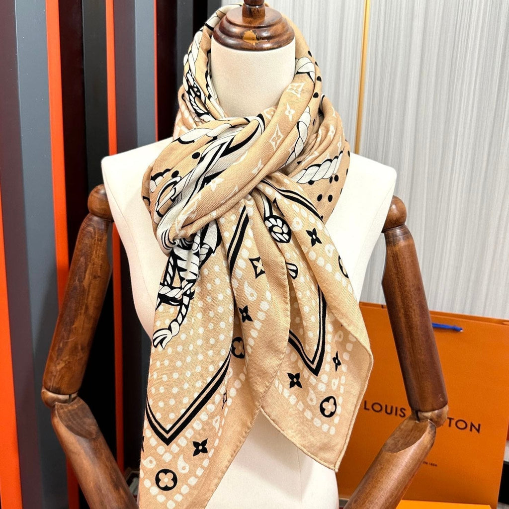 LOUIS VUITTON SAILOR BANDANA SQUARE IN BISQUE BEIGE SILK SCARF 140 CM