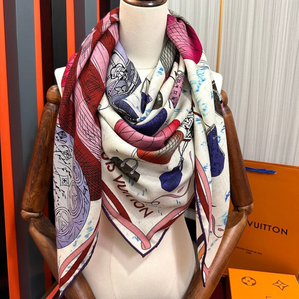LOUIS VUITTON UP AND AWAY 140 CM SQUARE SILK SCARF COLORFUL 400073