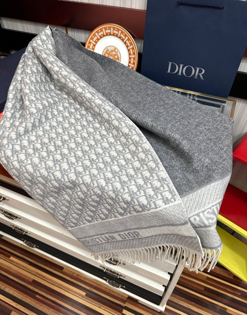 DIOR OBLIQUE 190 CM SCARF IN LIGHT GREY TECHNICAL CASHMERE 415487