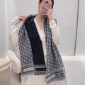 DIOR OBLIQUE 190 CM SCARF IN BLACK MIX WHITE TECHNICAL CASHMERE 415486