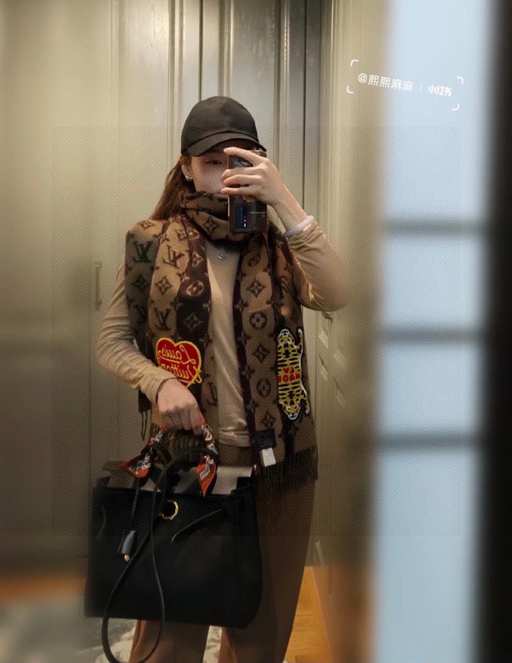 LOUIS VUITTON TIGER PATTERN SCARF 205 CM IN CHOCOLATE BROWN CASHMERE  390874