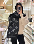LOUIS VUITTON SCARF 196 CM IN BLACK MIX WHITE LAMBSWOOL AND CASHMERE 393081