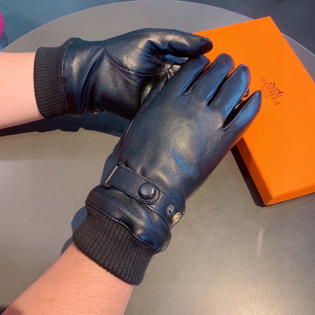 HERMES GLOVES IN BLACK SHEEPSKIN AND WOOL 112362