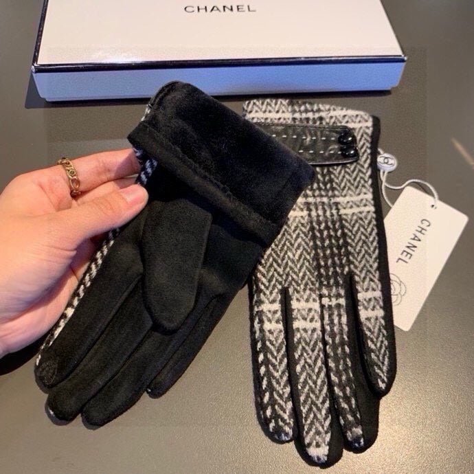 CHANEL GLOVES IN BLACK MIX WHITE WOOL 429245