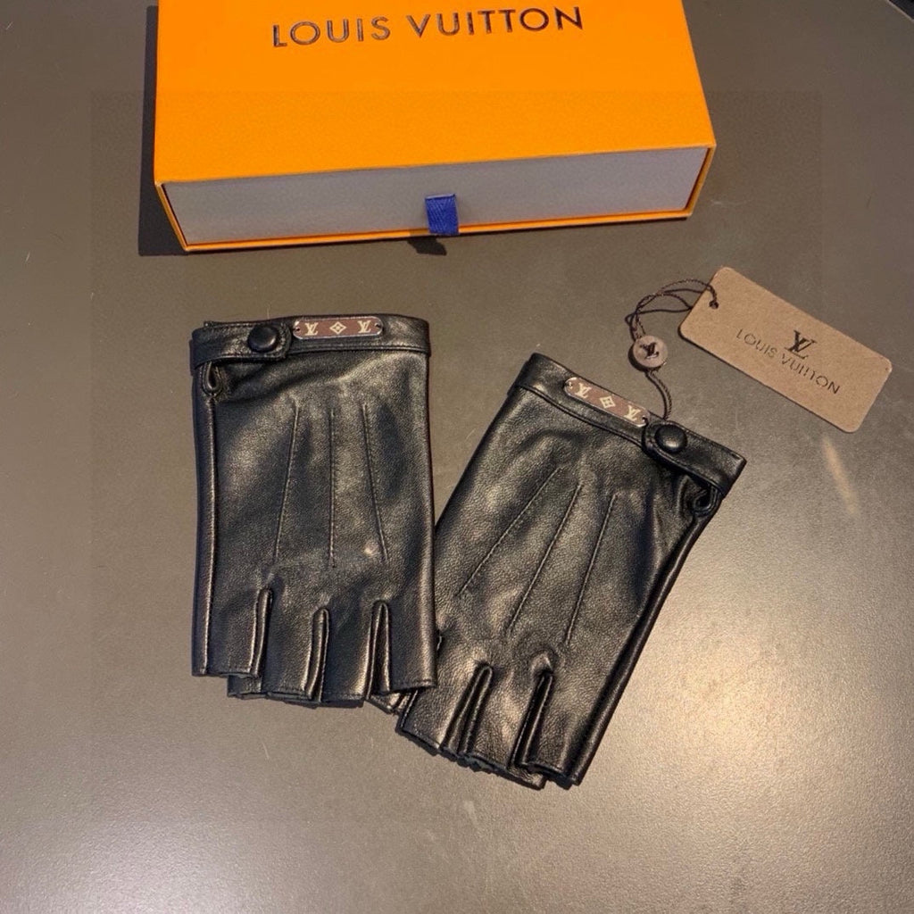 LOUIS VUITTON FINGERLESS GLOVES IN BLACK LAMBSKIN 453646