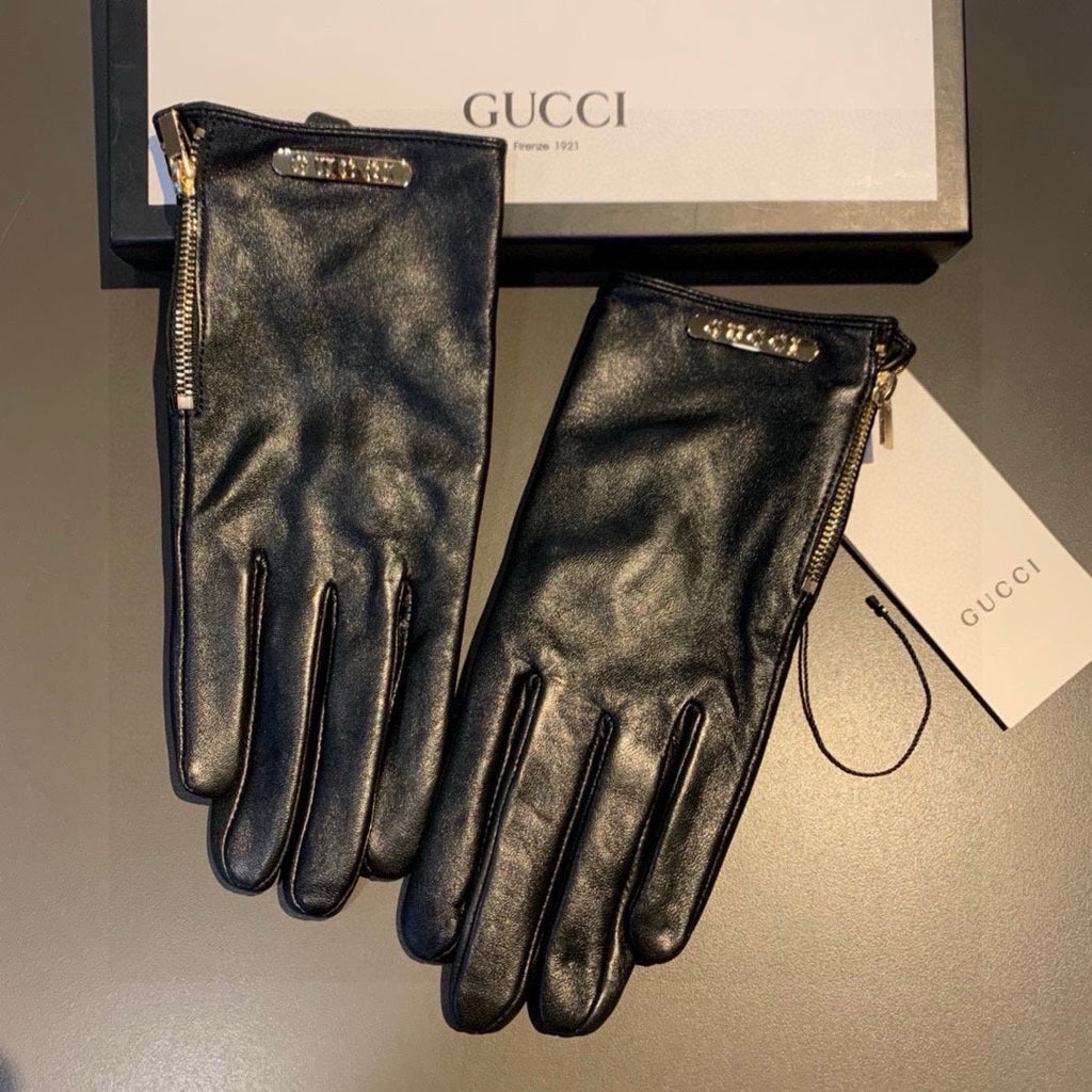 GUCCI TOUCHSCREEN GLOVES WITH SIDE ZIPPER IN BLACK LAMBSKIN 456311