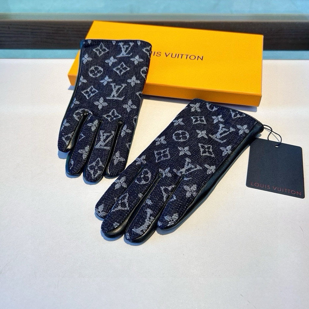 LOUIS VUITTON GLOVES IN BLACK MONOGRAM DENIM AND LAMBSKIN 460111