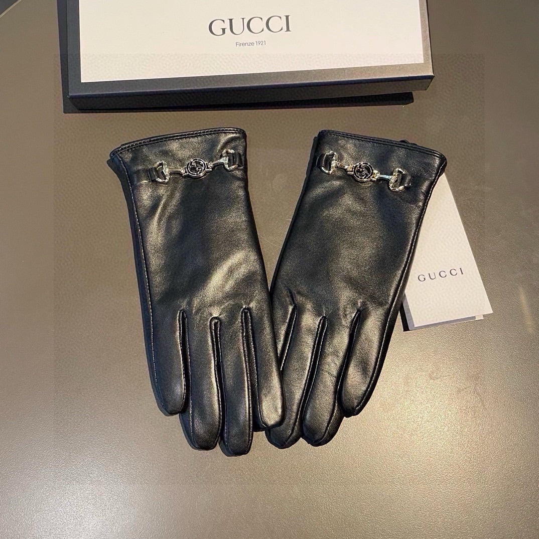 GUCCI TOUCHSCREEN GLOVES IN BLACK LAMBSKIN AND CASHMERE LINING 462259