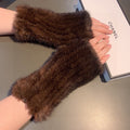 CHANEL FINGERLESS GLOVES IN GINGERBREAD BROWN RABBIT FUR 462280