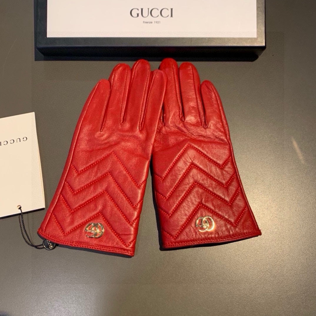 GUCCI TOUCHSCREEN GLOVES IN RED LAMBSKIN AND FABRIC LINING 463860