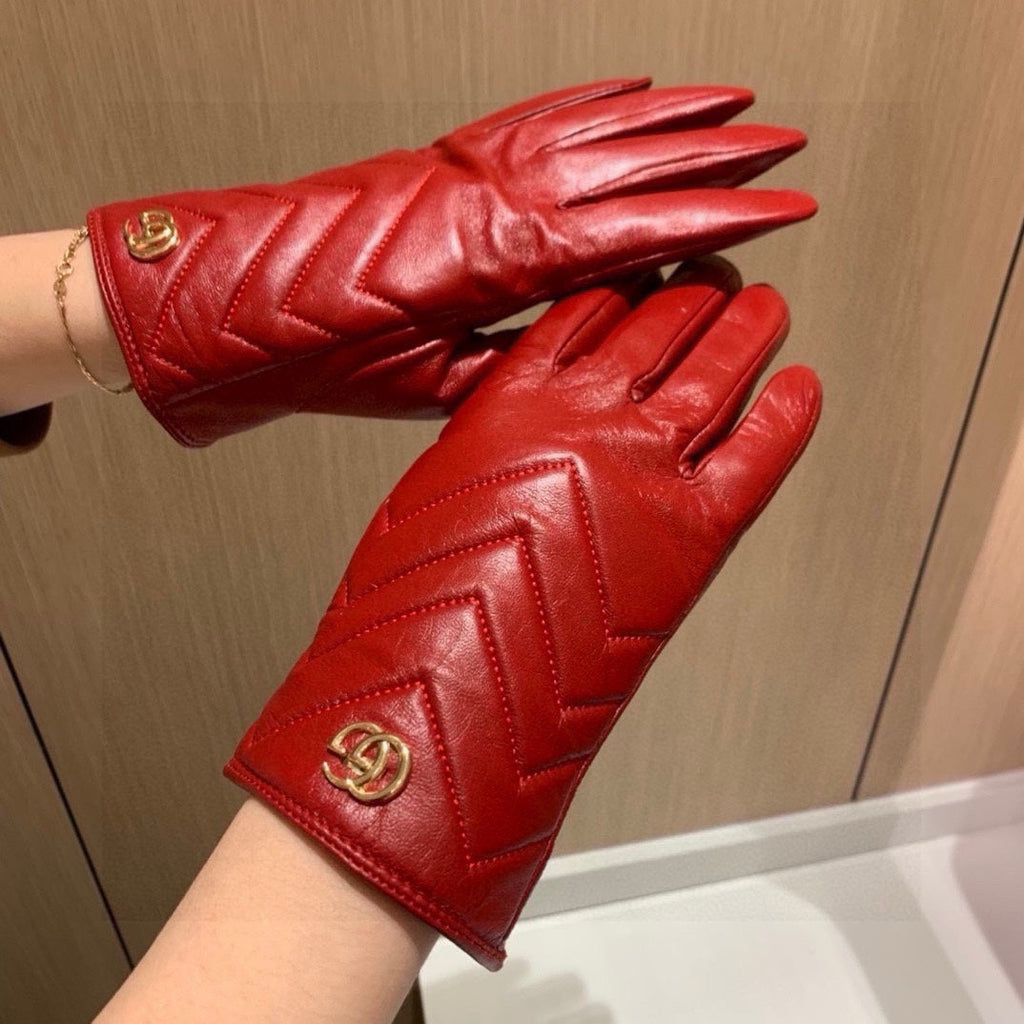 GUCCI TOUCHSCREEN GLOVES IN RED LAMBSKIN AND FABRIC LINING 463860