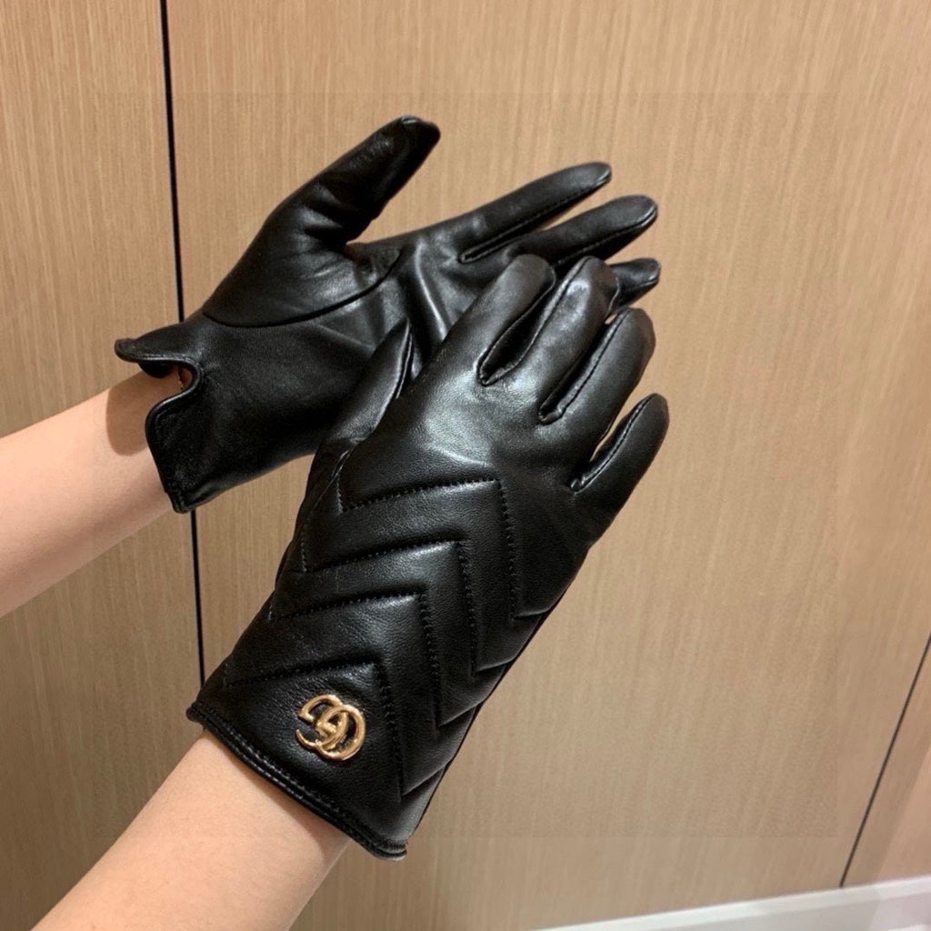 GUCCI TOUCHSCREEN GLOVES IN BLACK LAMBSKIN AND FABRIC LINING 463861