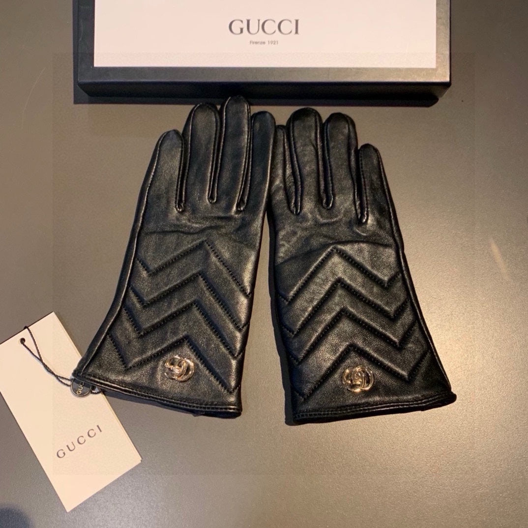 GUCCI TOUCHSCREEN GLOVES IN BLACK LAMBSKIN AND FABRIC LINING 463861