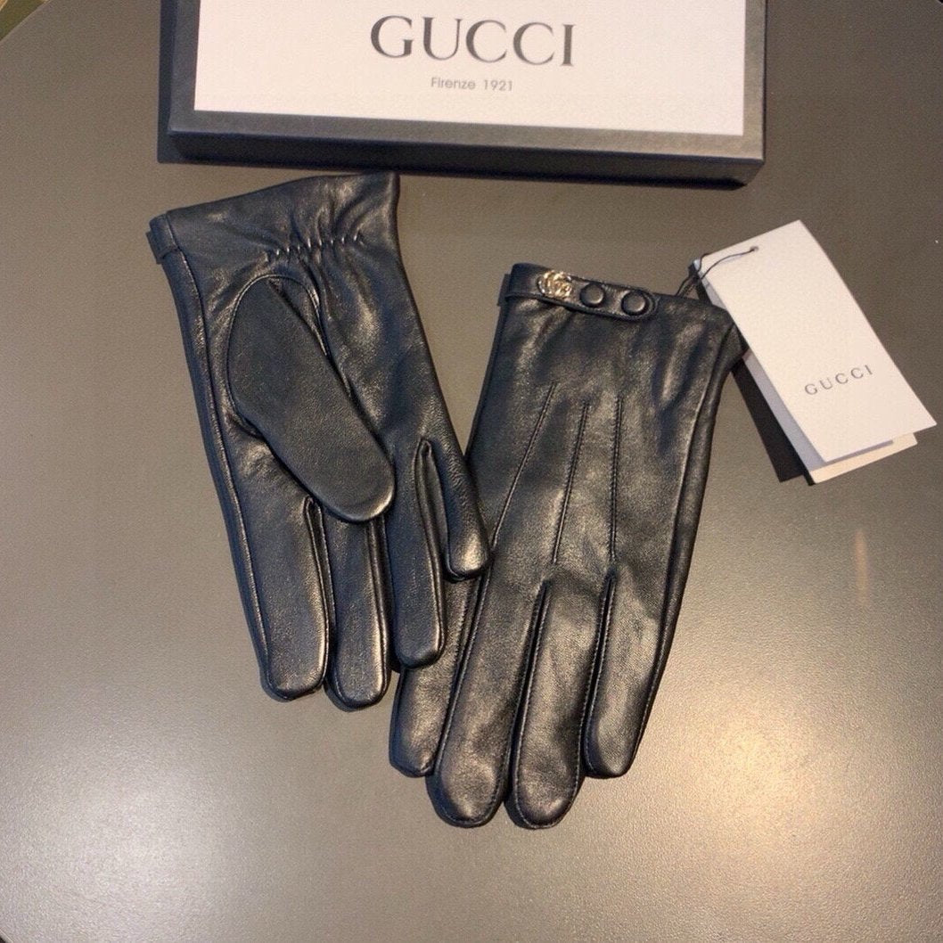 GUCCI GLOVES WITH DOUBLE BUTTONS IN BLACK LAMBSKIN AND FLEECE LINING 465013
