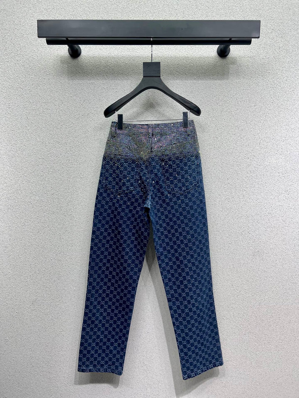 GUCCI Blue Monogram Crystal Embellished Jean
