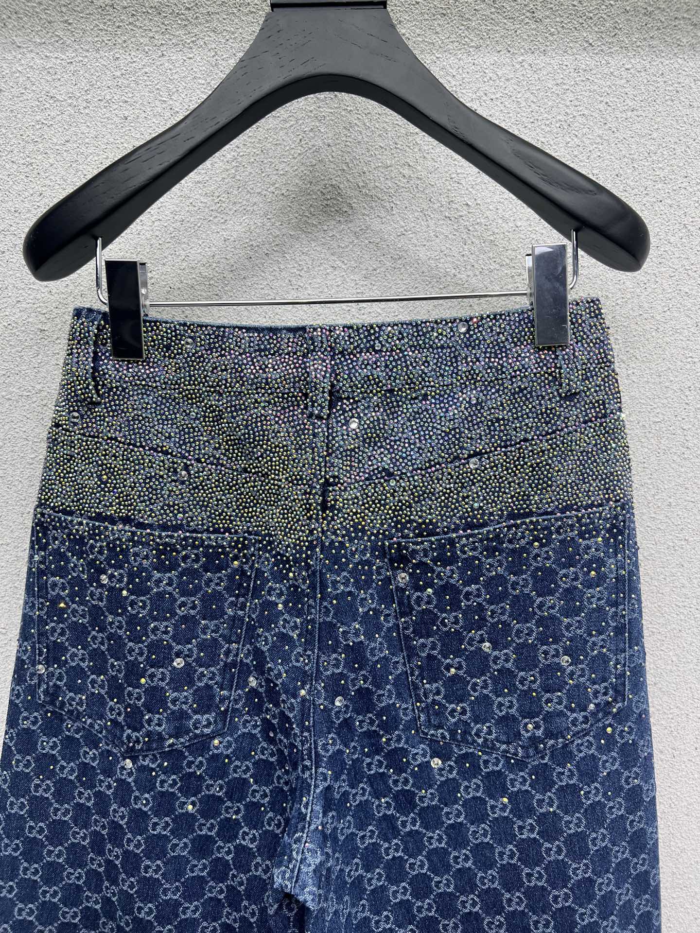 GUCCI Blue Monogram Crystal Embellished Jean