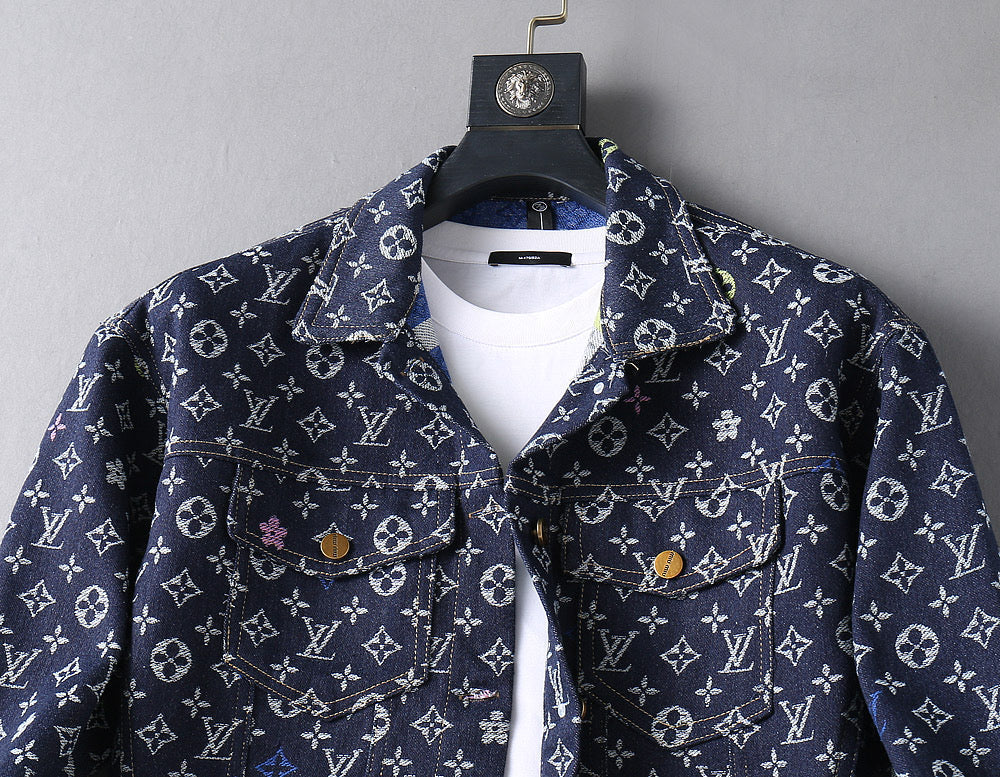 LOUIS VUITTON LV NAVY BLUE MONOGRAM DENIM SHIRT JACKET 239049