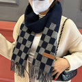 LOUIS VUITTON DAMIER SCARF 180 CM IN MIDNIGHT BLUE MIX GRAY CASHMERE 388316