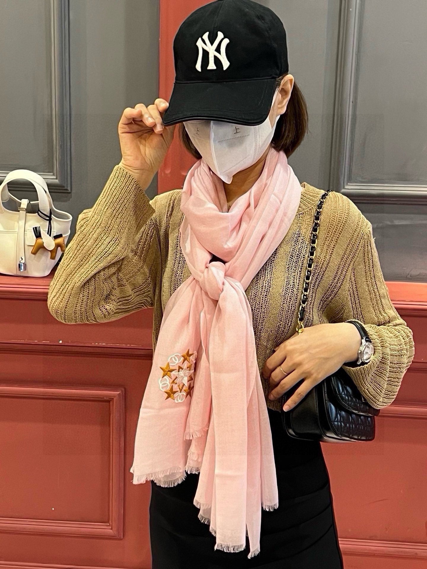 CHANEL SCARF 200 CM IN BLUSH PINK CASHMERE 394617