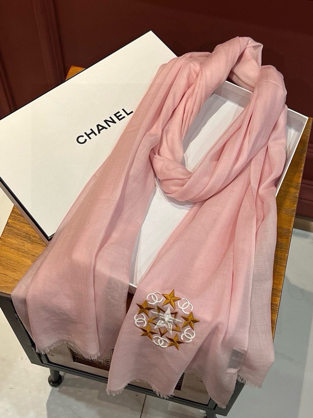CHANEL SCARF 200 CM IN BLUSH PINK CASHMERE 394617