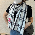 CHANEL SCARF 190 CM IN WHITE MIX BLACK CASHMERE WITH RED LOGO 396472