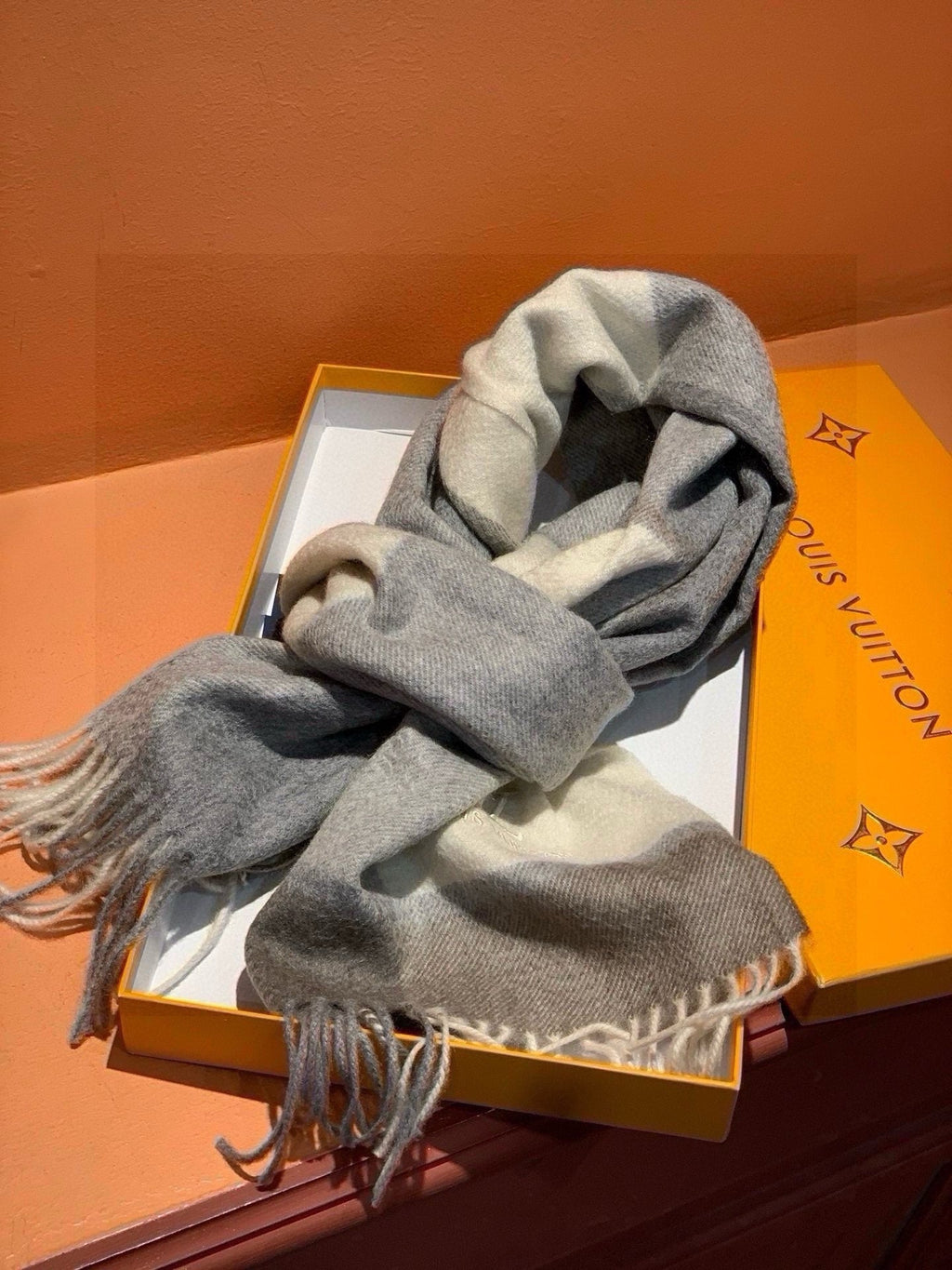 LOUIS VUITTON SCARF 180 CM IN DOVE GRAY MIX WHITE CASHMERE 399873