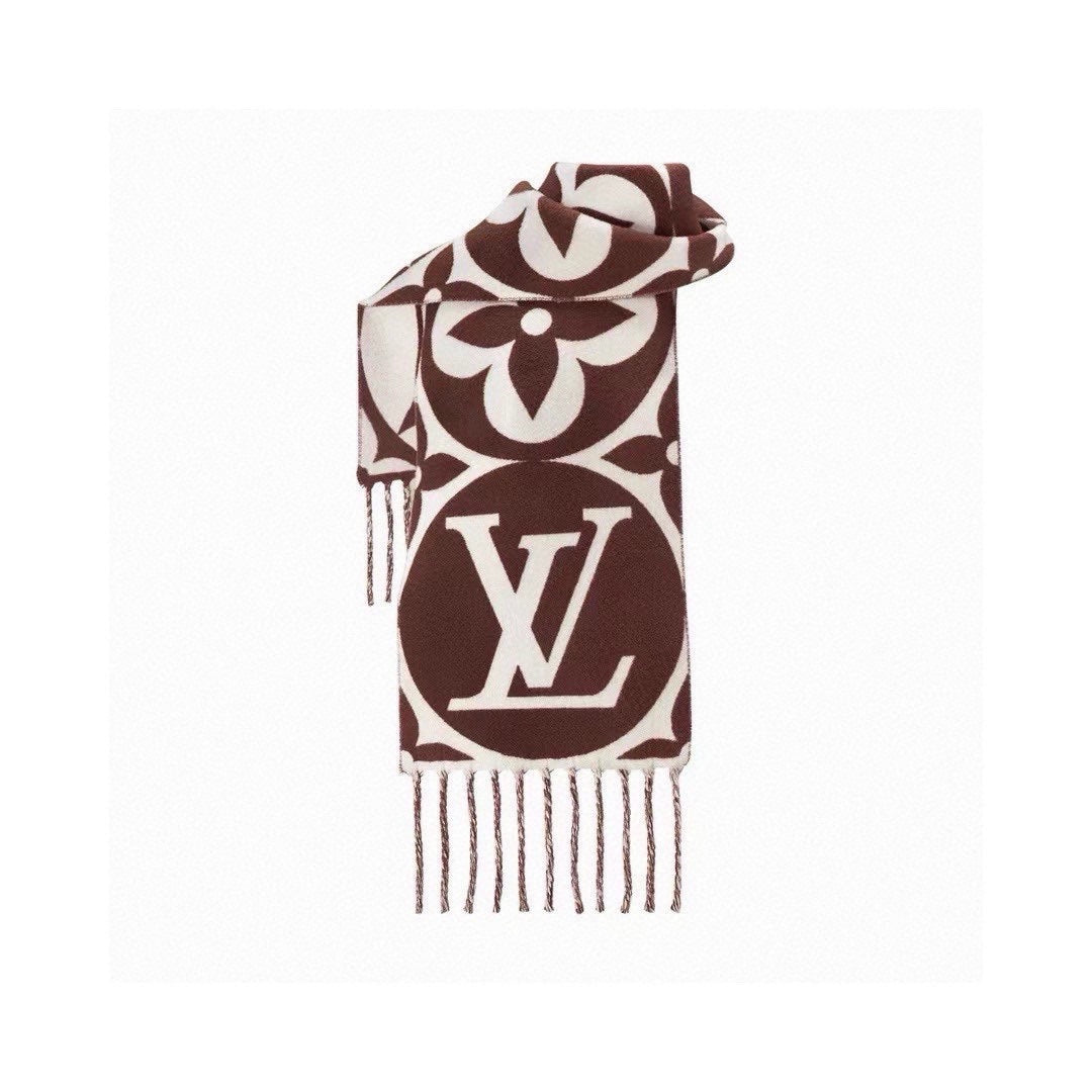LOUIS VUITTON MEDALLION SCARF 235 CM IN CHOCOLATE BROWN MIX WHITE WOOL 399900