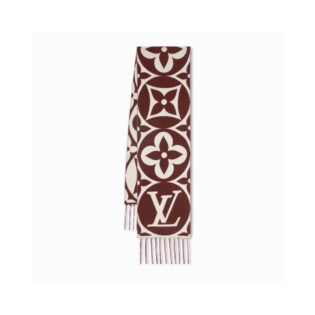 LOUIS VUITTON MEDALLION SCARF 235 CM IN CHOCOLATE BROWN MIX WHITE WOOL 399900
