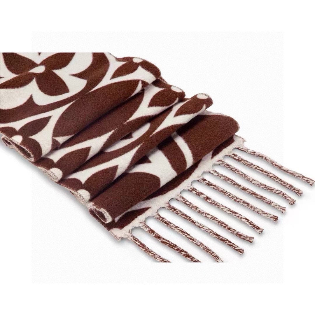 LOUIS VUITTON MEDALLION SCARF 235 CM IN CHOCOLATE BROWN MIX WHITE WOOL 399900