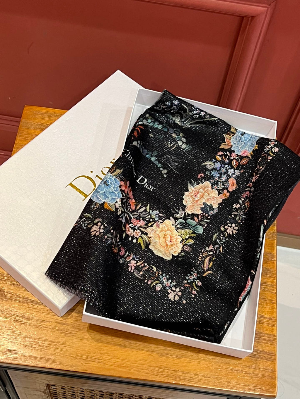 DIOR SCARF 200 CM IN BLACK MIX COLORFUL CASHMERE 413824