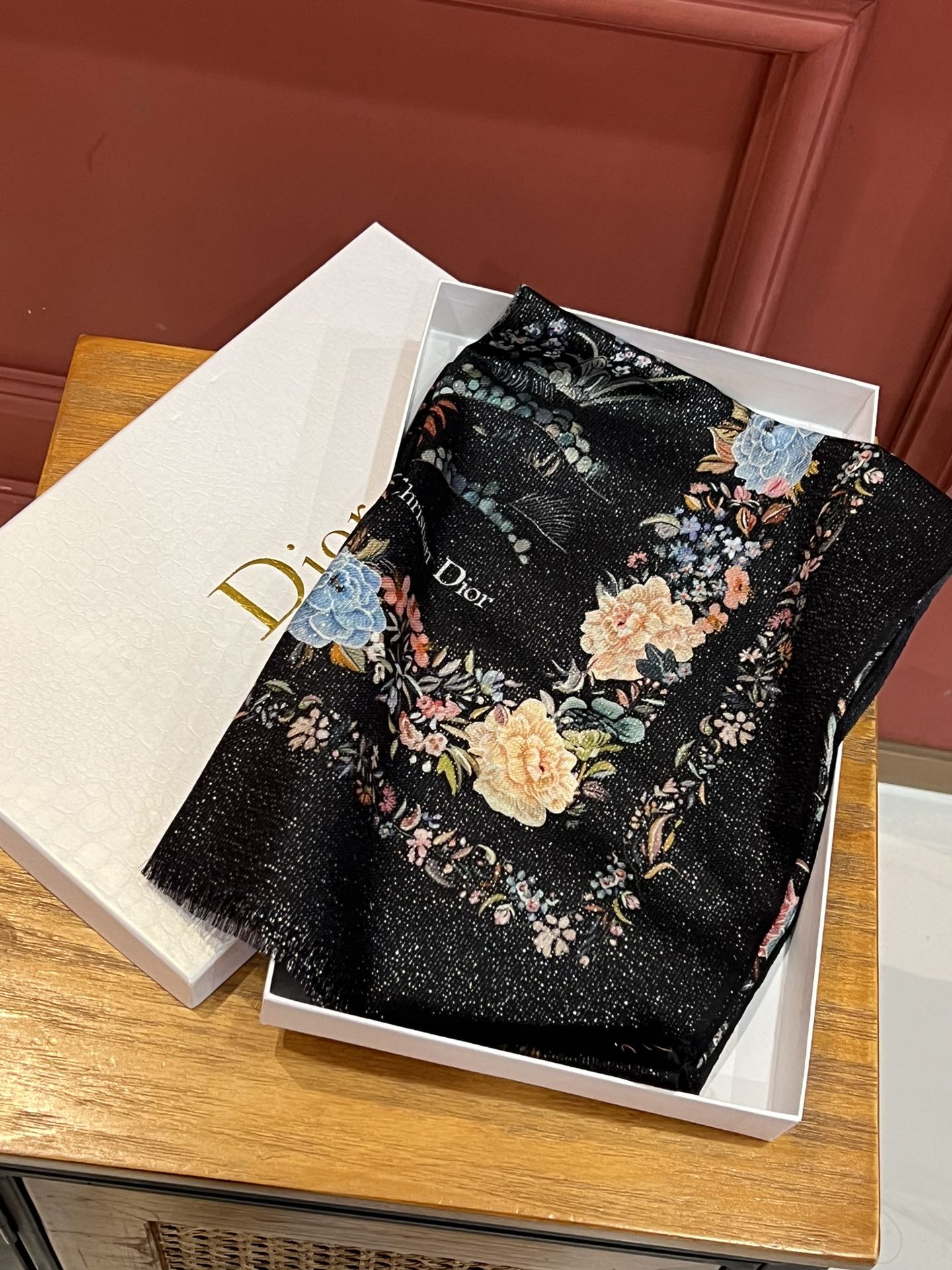 DIOR SCARF 200 CM IN BLACK MIX COLORFUL CASHMERE 413824