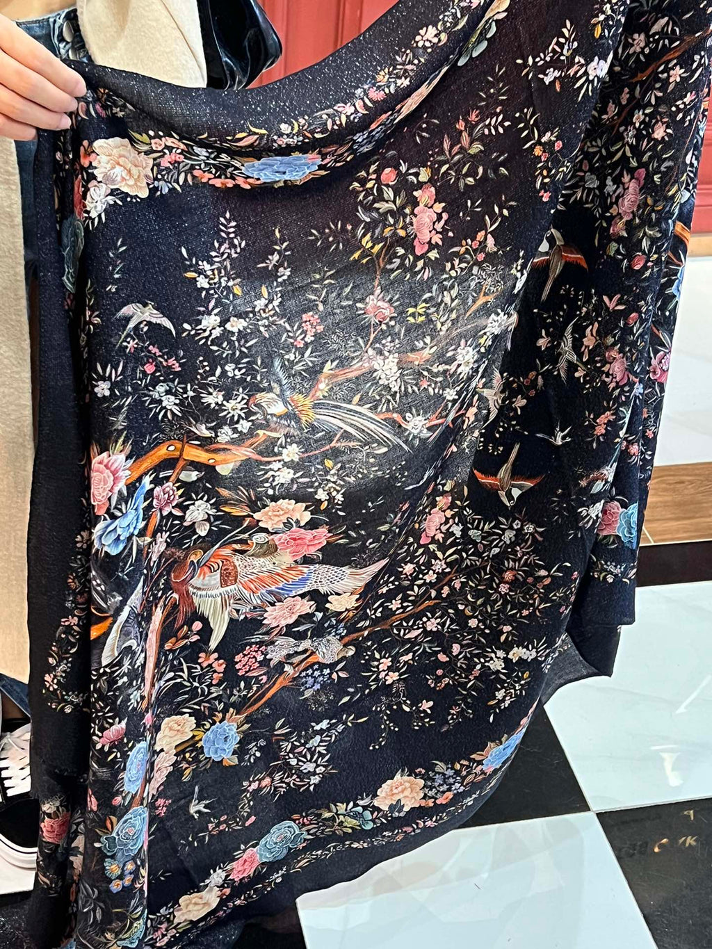 DIOR SCARF 200 CM IN BLACK MIX COLORFUL CASHMERE 413824