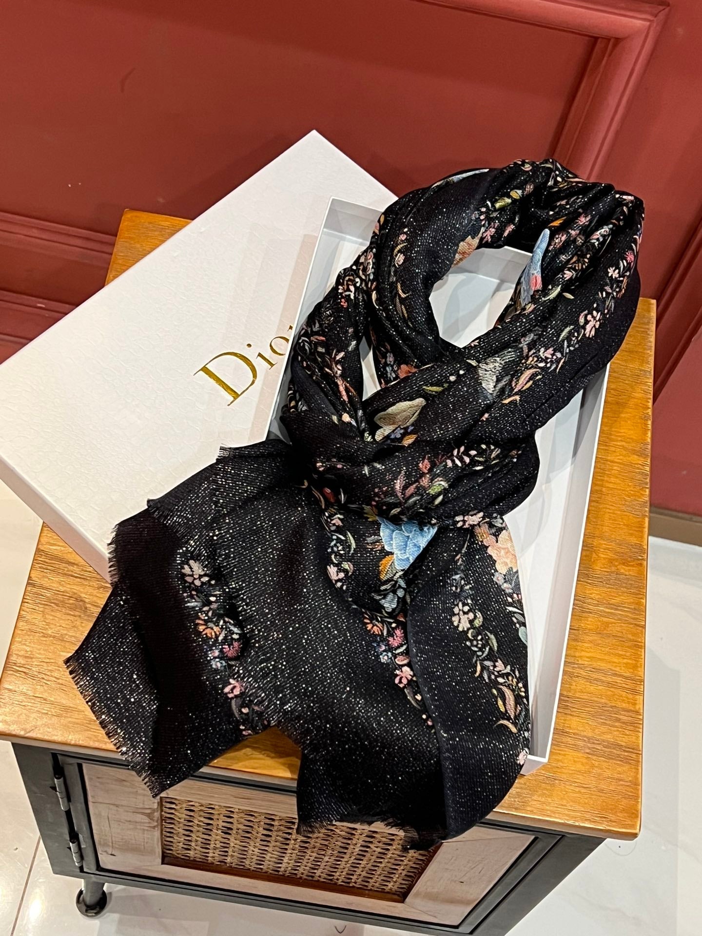 DIOR SCARF 200 CM IN BLACK MIX COLORFUL CASHMERE 413824