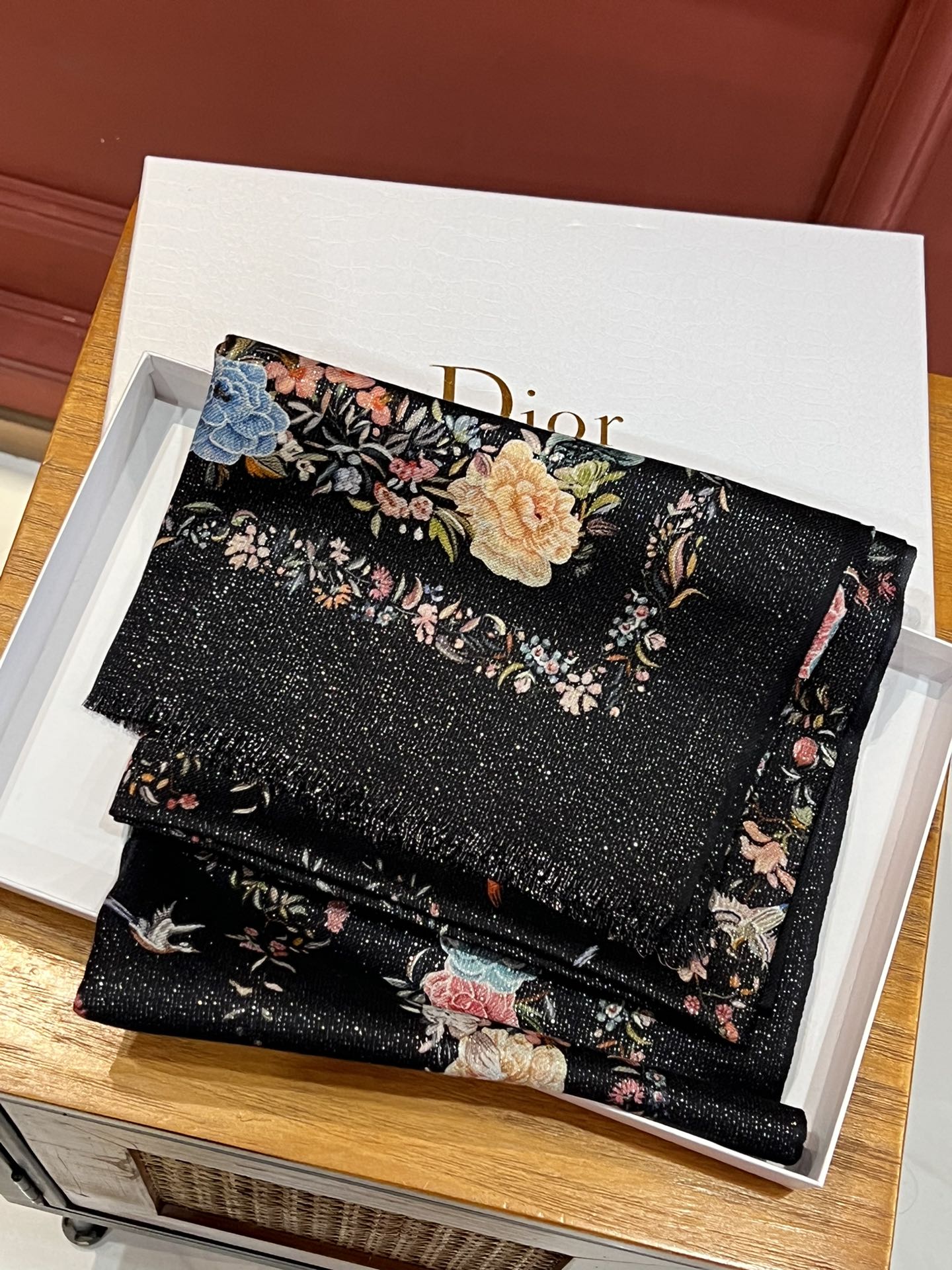 DIOR SCARF 200 CM IN BLACK MIX COLORFUL CASHMERE 413824