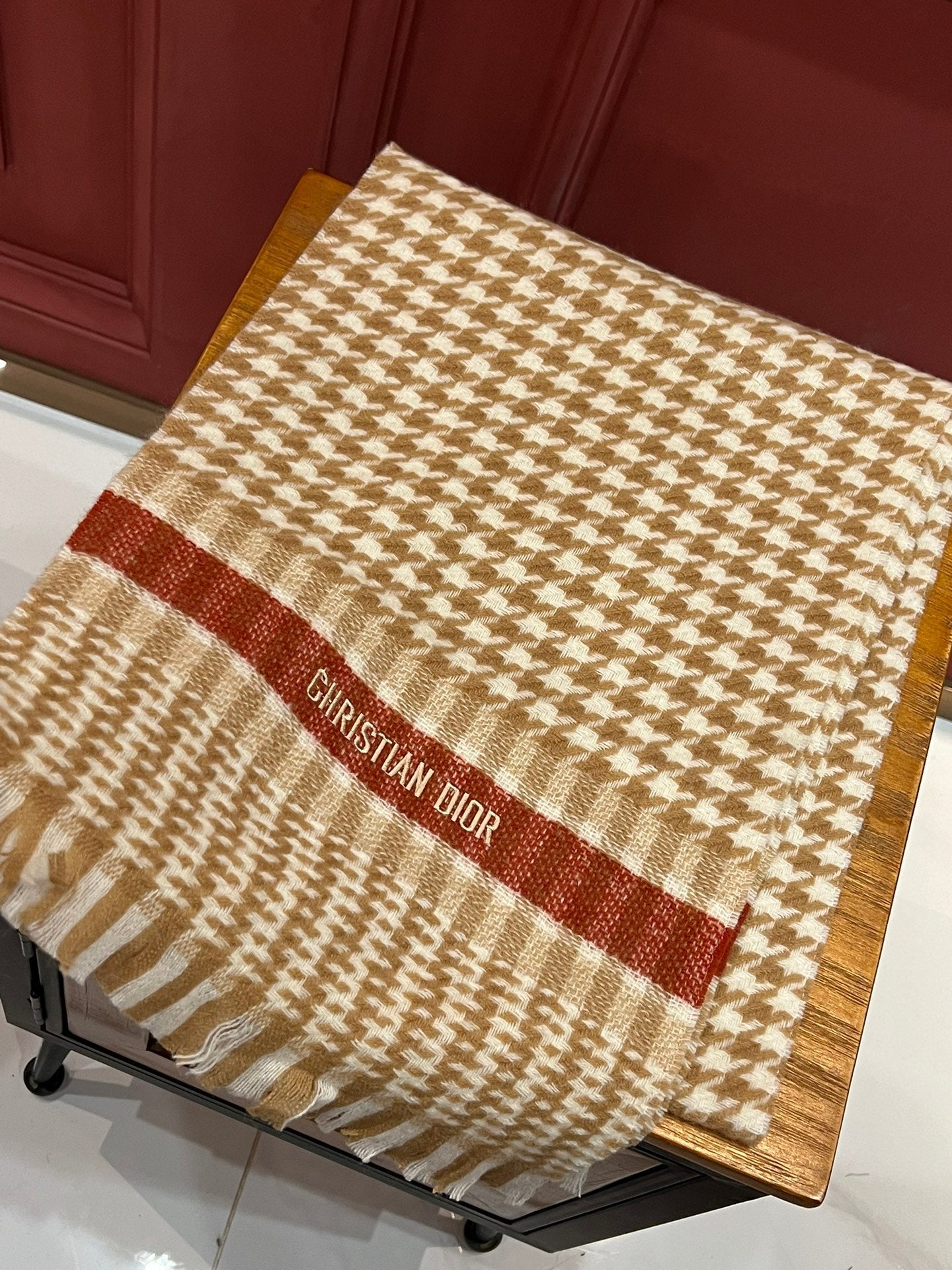 DIOR SCARF 190 CM IN PEANUT BROWN MIX WHITE CASHMERE 416802