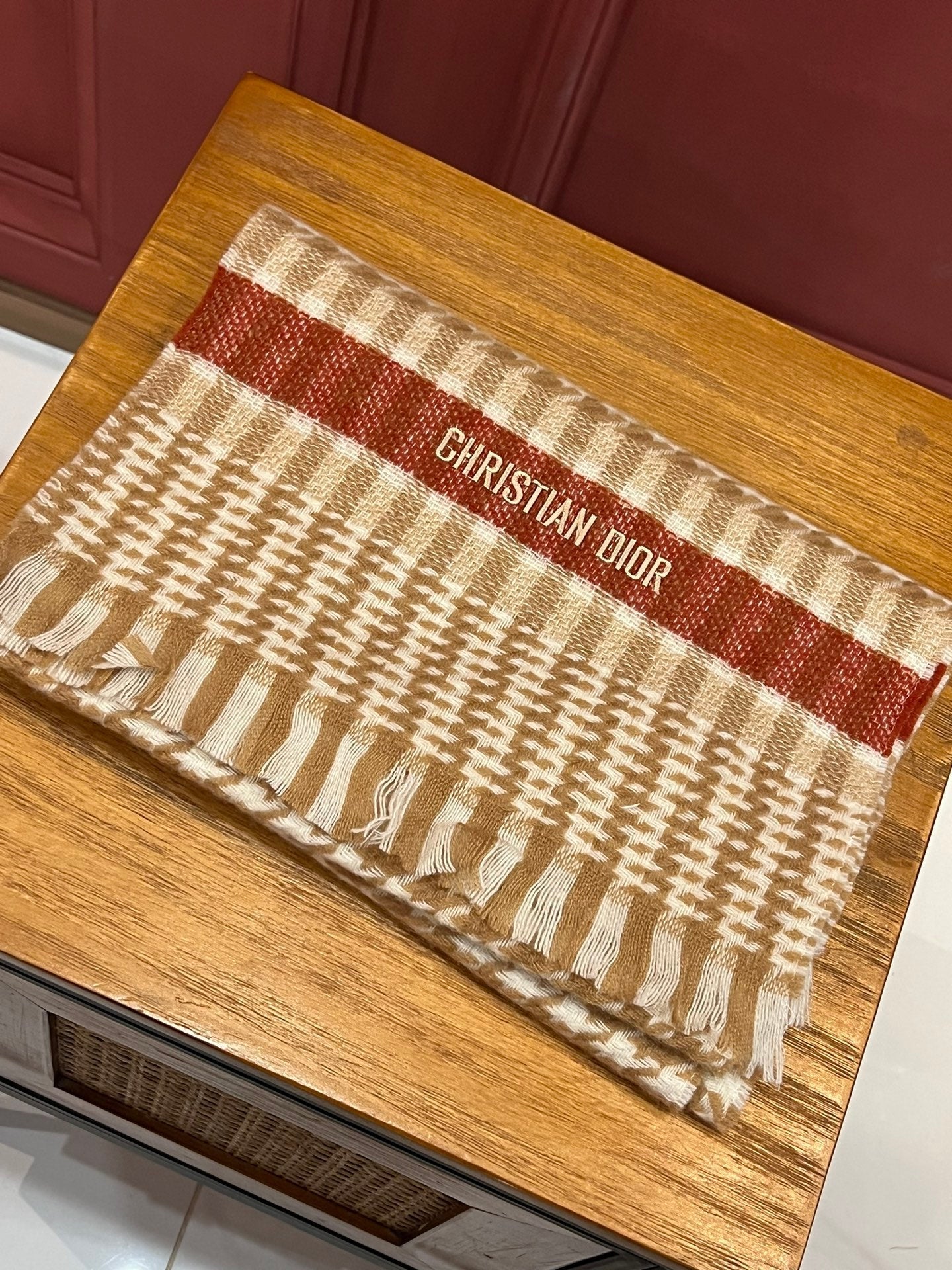 DIOR SCARF 190 CM IN PEANUT BROWN MIX WHITE CASHMERE 416802