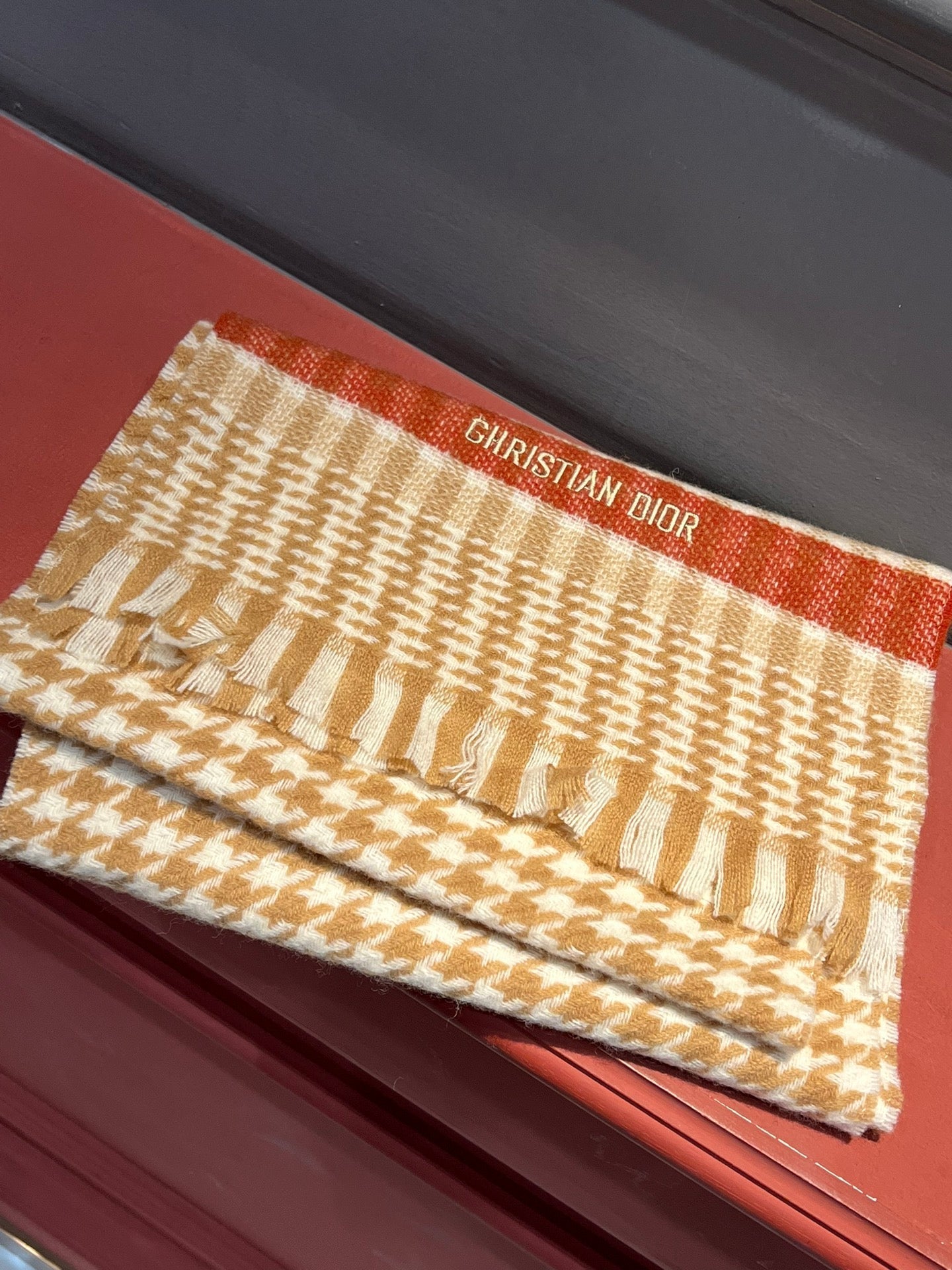 DIOR SCARF 190 CM IN PEANUT BROWN MIX WHITE CASHMERE 416802