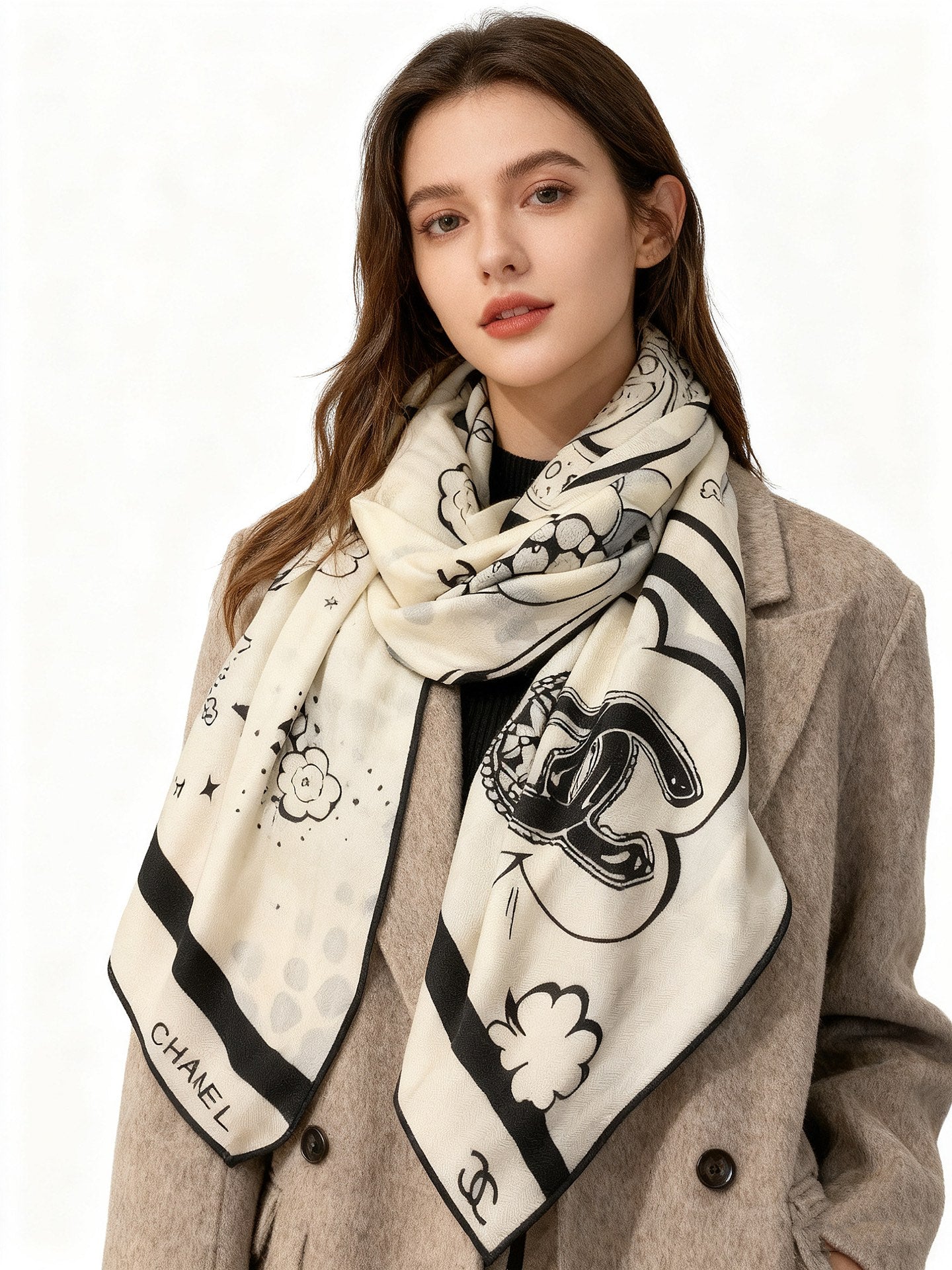 CHANEL 25S SCARF 140 IN SILK AND CASHMERE 931994