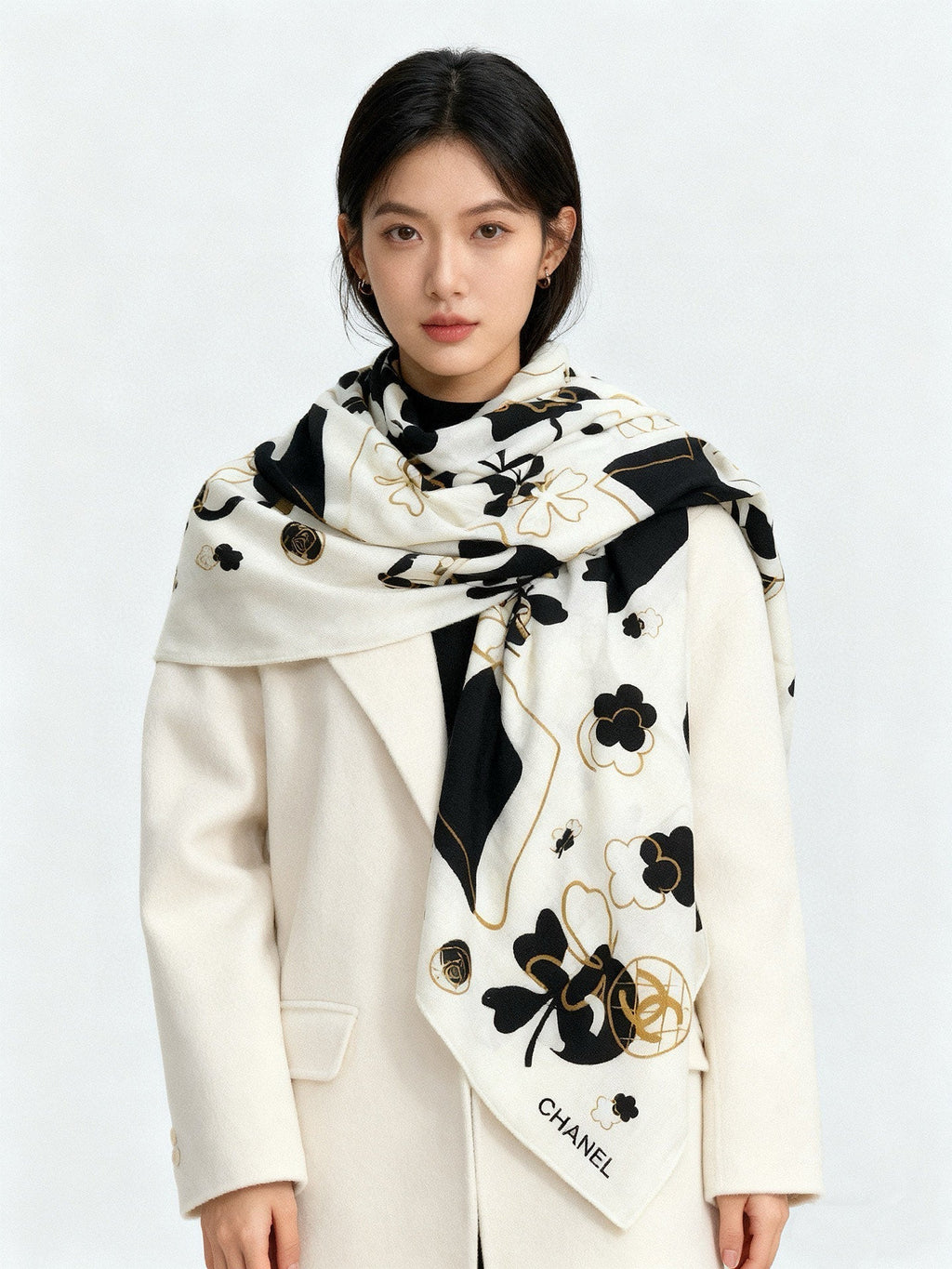 CHANEL 25S SCARF 140 IN SILK AND CASHMERE 932006