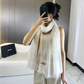 CHANEL SCARF 180 CM IN WHITE WITH RED BORDER CASHMERE SILK 287510