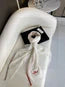 CHANEL SCARF 180 CM IN WHITE WITH RED BORDER CASHMERE SILK 287510
