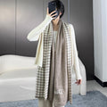 DIOR SCARF 190 CM IN KHAKI BEIGE MIX WHITE CARO CASHMERE 388125