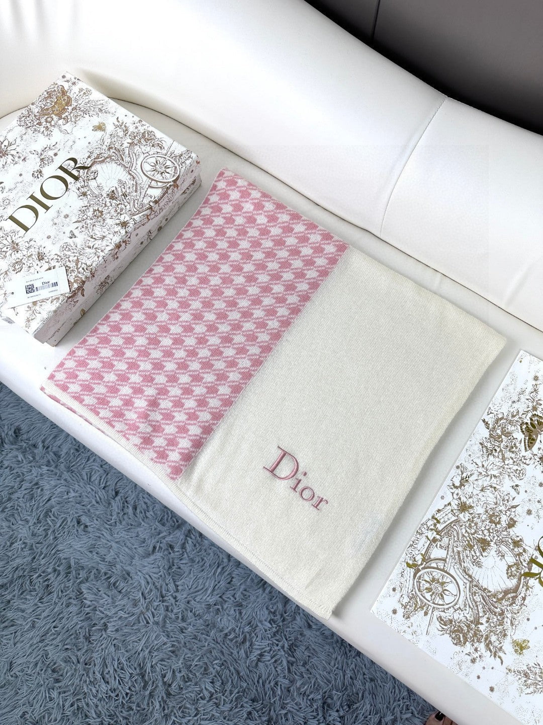DIOR SCARF 190 CM IN BABY PINK MIX BEIGE CARO CASHMERE 388126
