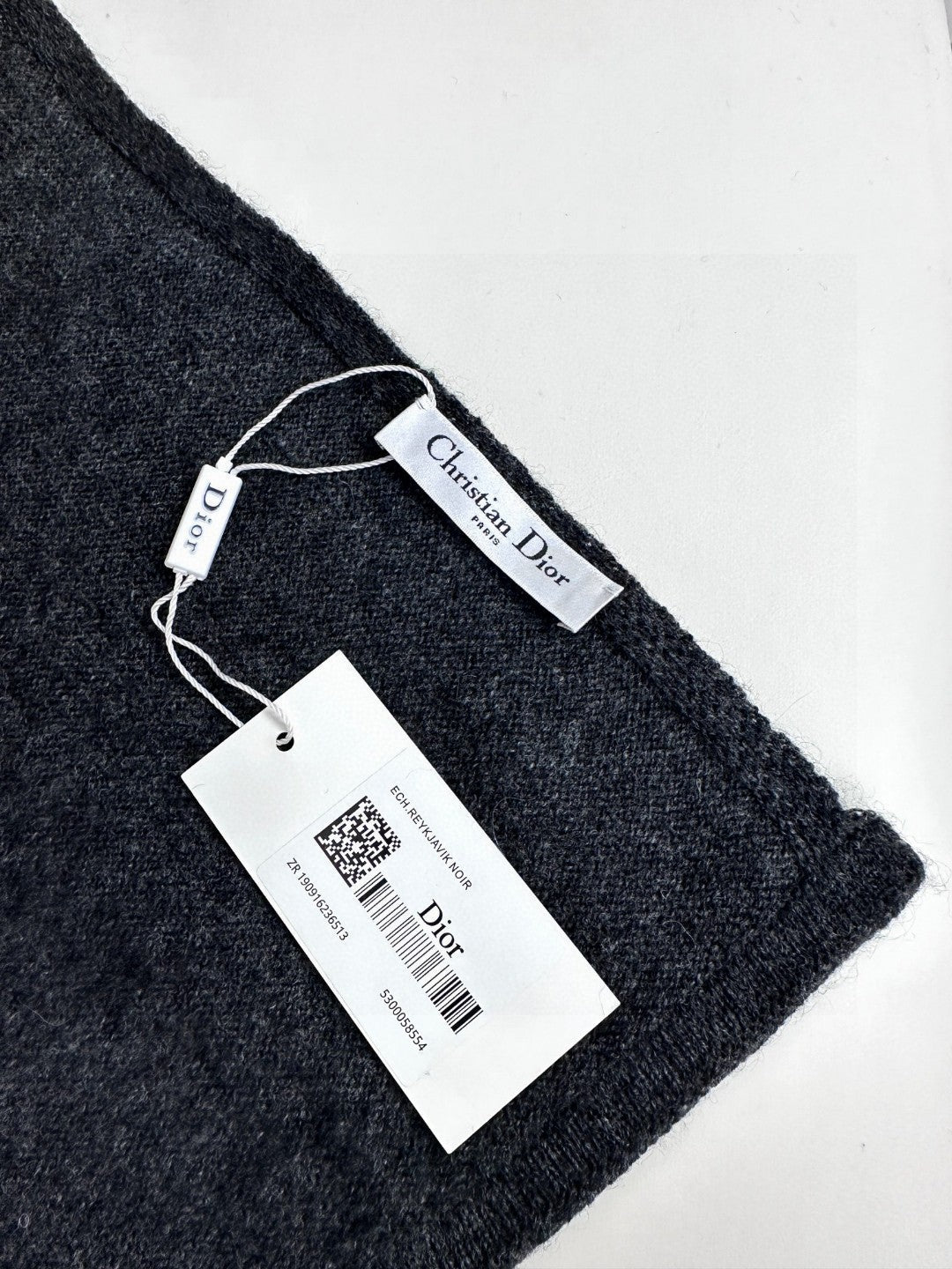 DIOR SCARF 190 CM IN BLACK MIX WHITE CARO CASHMERE 388127