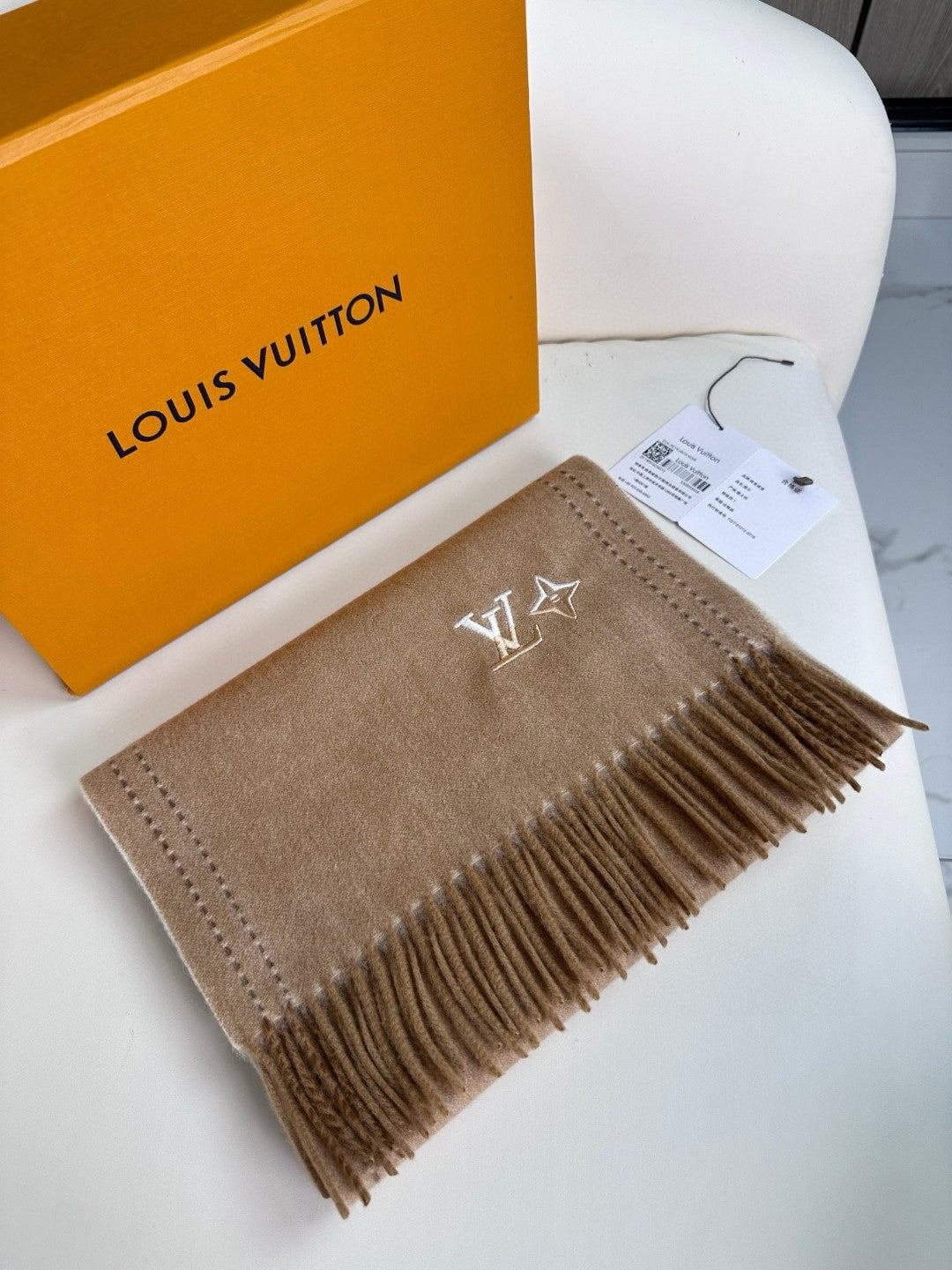 LOUIS VUITTON DUAL SCARF 180 CM IN MEDIUM BROWN CASHMERE 398377