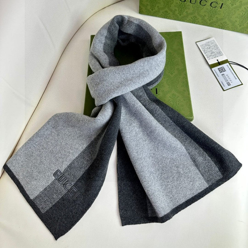GUCCI SCARF 180 CM IN BLACK MIX LIGHT GRAY CASHMERE 398447