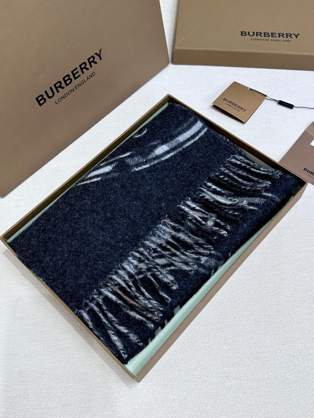 SCARF 180 CM IN BLACK AND LIGHT GRAY CASHMERE 407242