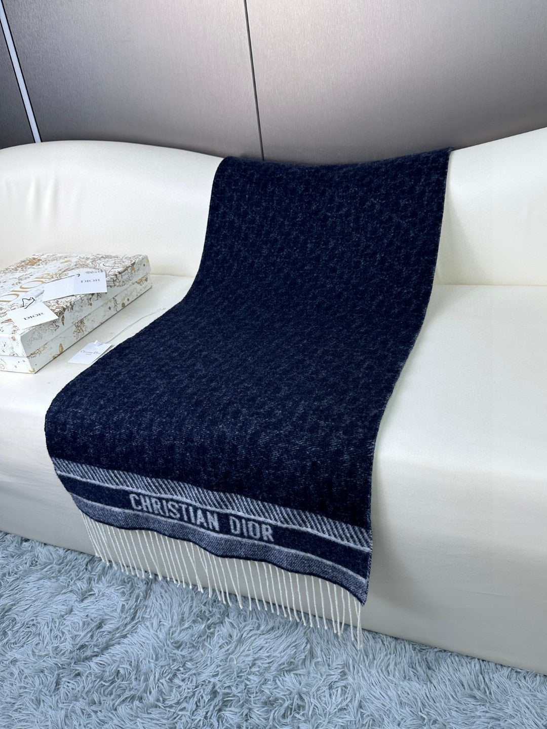 DIOR SCARF IN NAVY BLUE MONOGRAM CASHMERE 413719